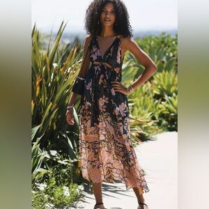 Anthropologie Black and Pink Cut Out Maxi Size S